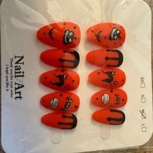 Halloween Press On Nails Orange Black Pumpkin Cat‎ Candy Costume Nail Art